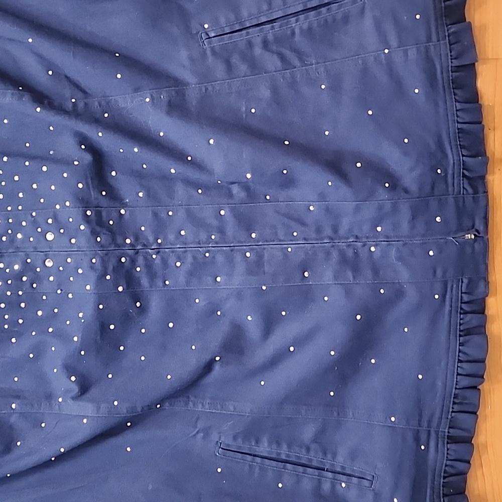 Quacker Factory Sparkle Stretch Embellished Ruffle Navy Blue Jacket - Picture 6 of 13